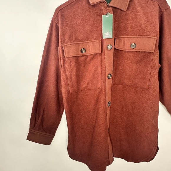 NWT Wild Fable Oversized Chocolate long sleeve collared button down size XXS - Picture 3 of 11